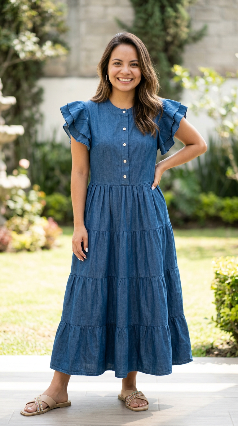 VESTIDO LARGO MANGA CORTA MEZCLILLA
