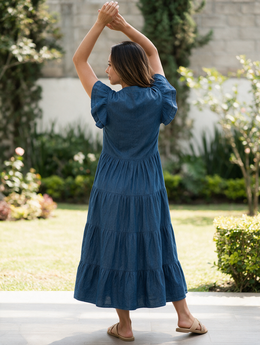 VESTIDO LARGO MANGA CORTA MEZCLILLA